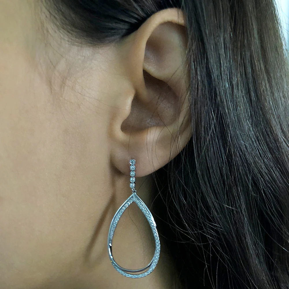 Sterling Silver 1x Diamond and Zirconia Stud Drop Earrings - Image 2