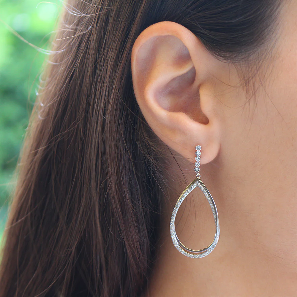 Sterling Silver 1x Diamond and Zirconia Stud Drop Earrings - Image 3