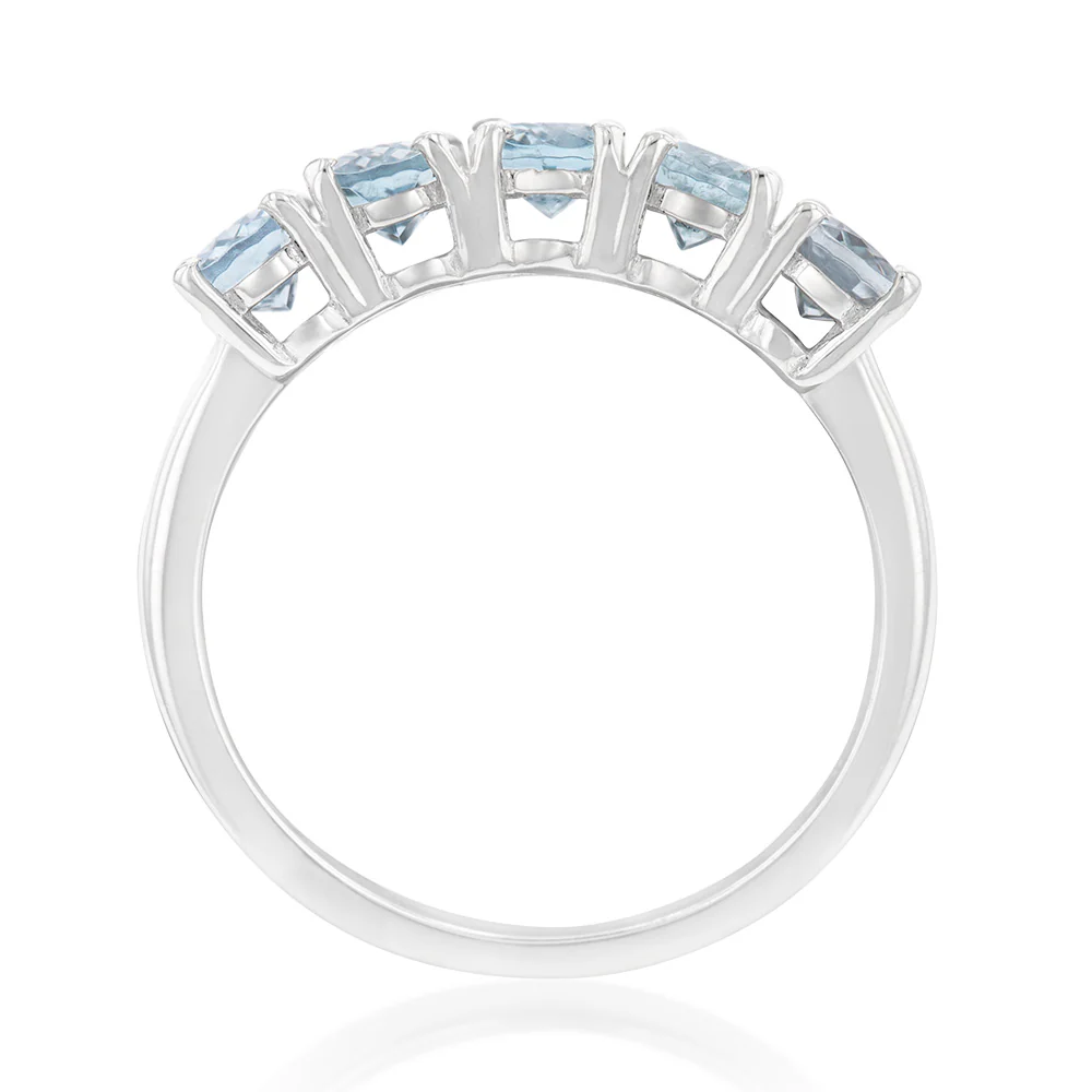 Sterling Silver 2.10ct Aquamarine x5 Oval Ring - Image 2