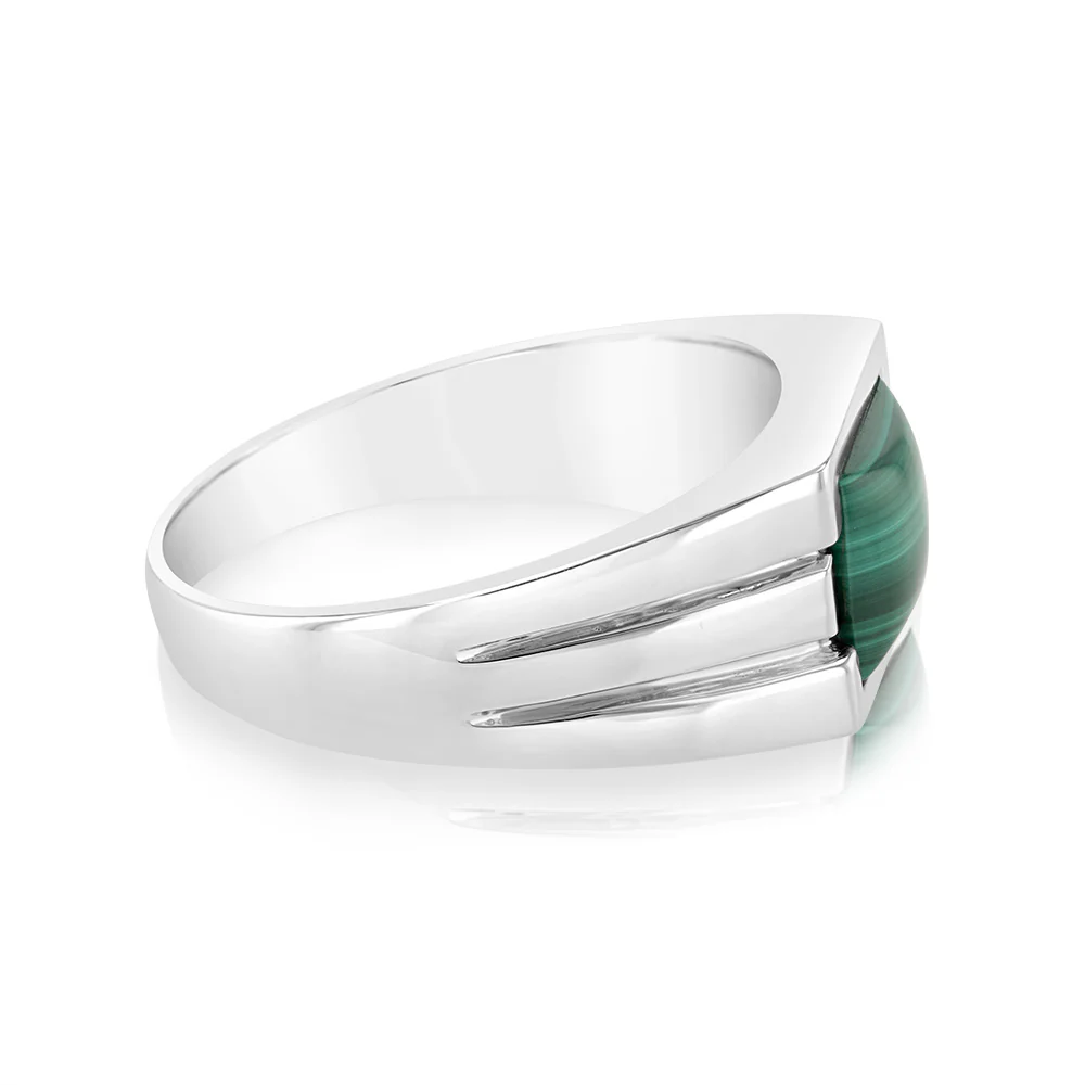Sterling Silver 2.35 Carat Malachite Gents Ring - Image 2