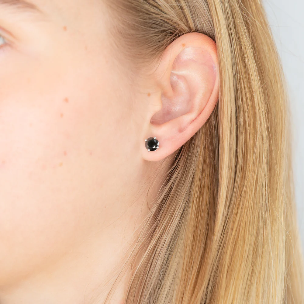 Sterling Silver 2 Carat Black Diamond Stud Earrings - Image 2