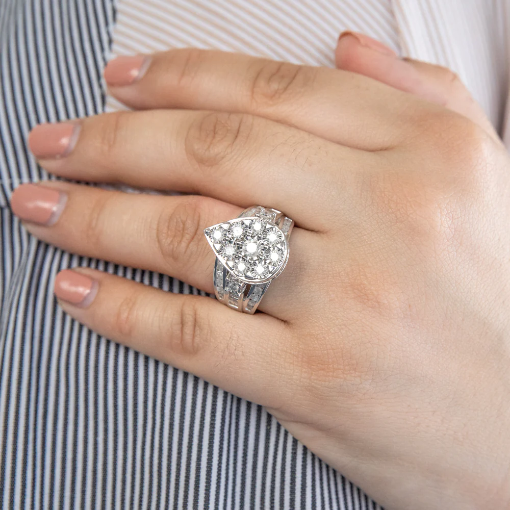 Sterling Silver 2 Carat Diamond Pear Shaped Dress Ring - Image 2