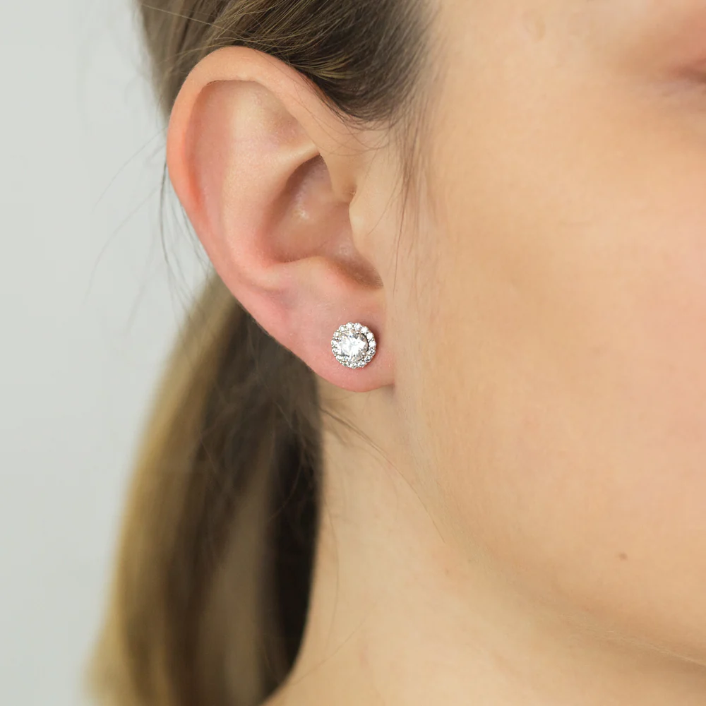 Sterling Silver 2 Set Round and Heart Zirconia Set Stud Earrings 7.5mm, 8.5x7.9mm - Image 3