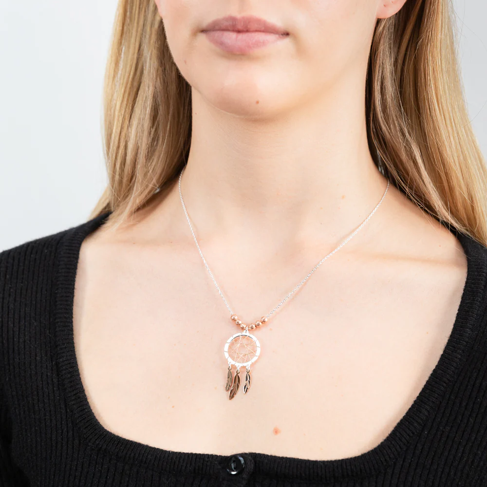 Sterling Silver 2 Tone Dream Catcher Pendant on 45cm chain - Image 2