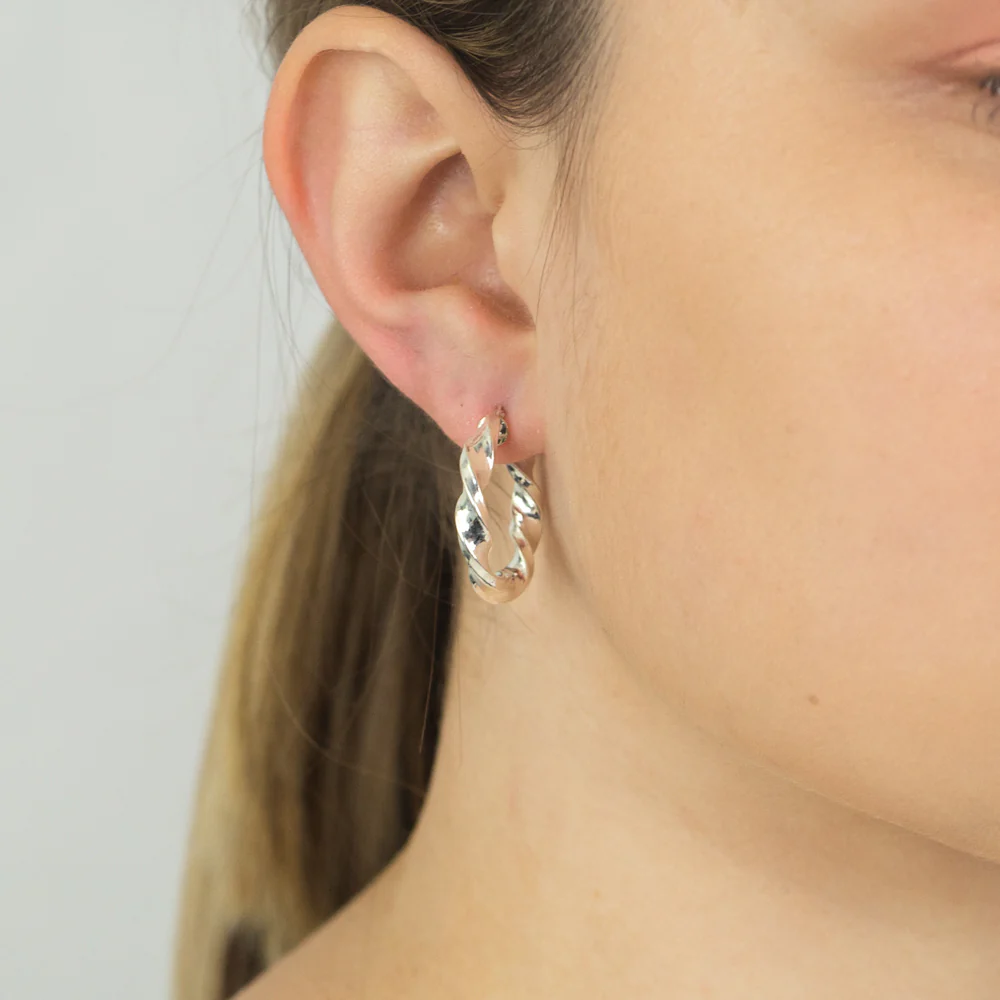 Sterling Silver 20mm Fancy Twist Hoops - Image 2