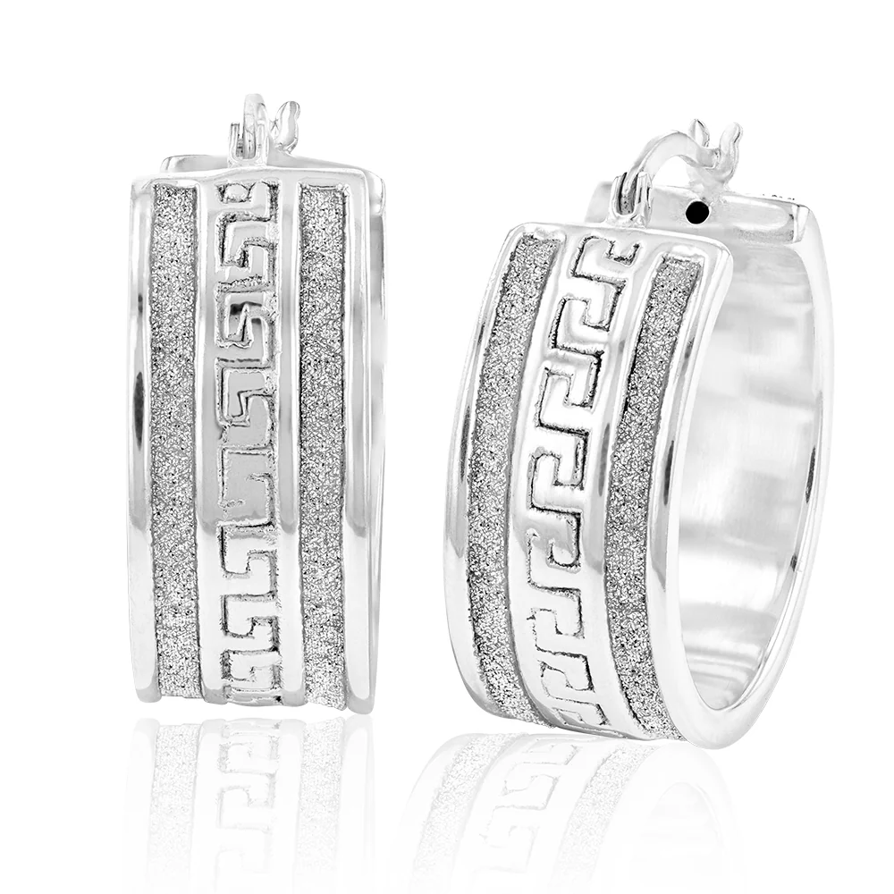 Sterling Silver 20mm Stardust Greek Key Hoops - Image 2
