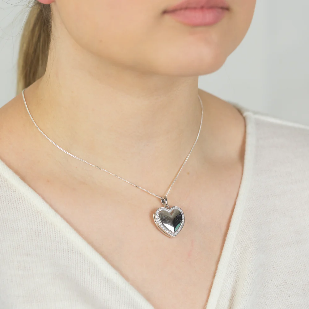 Sterling Silver 21mm Zirconia Heart Locket - Image 3
