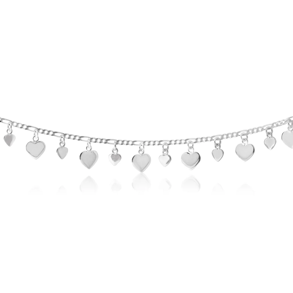 Sterling Silver 25cm Multi Heart Charm Anklet - Image 3