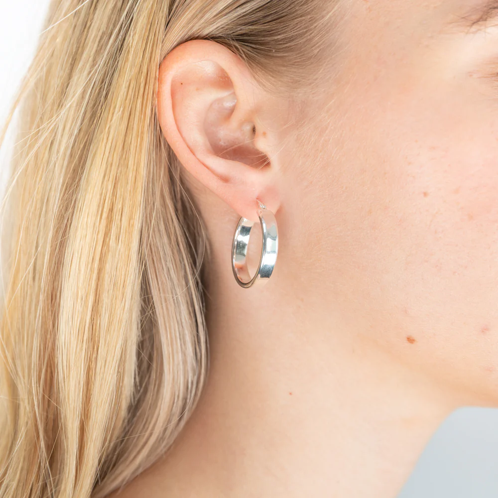 Sterling Silver 25mm Flat Edge Hoop Earrings - Image 2