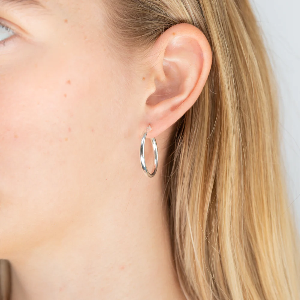 Sterling Silver 25mm Plain Hoop Earrings - Image 2