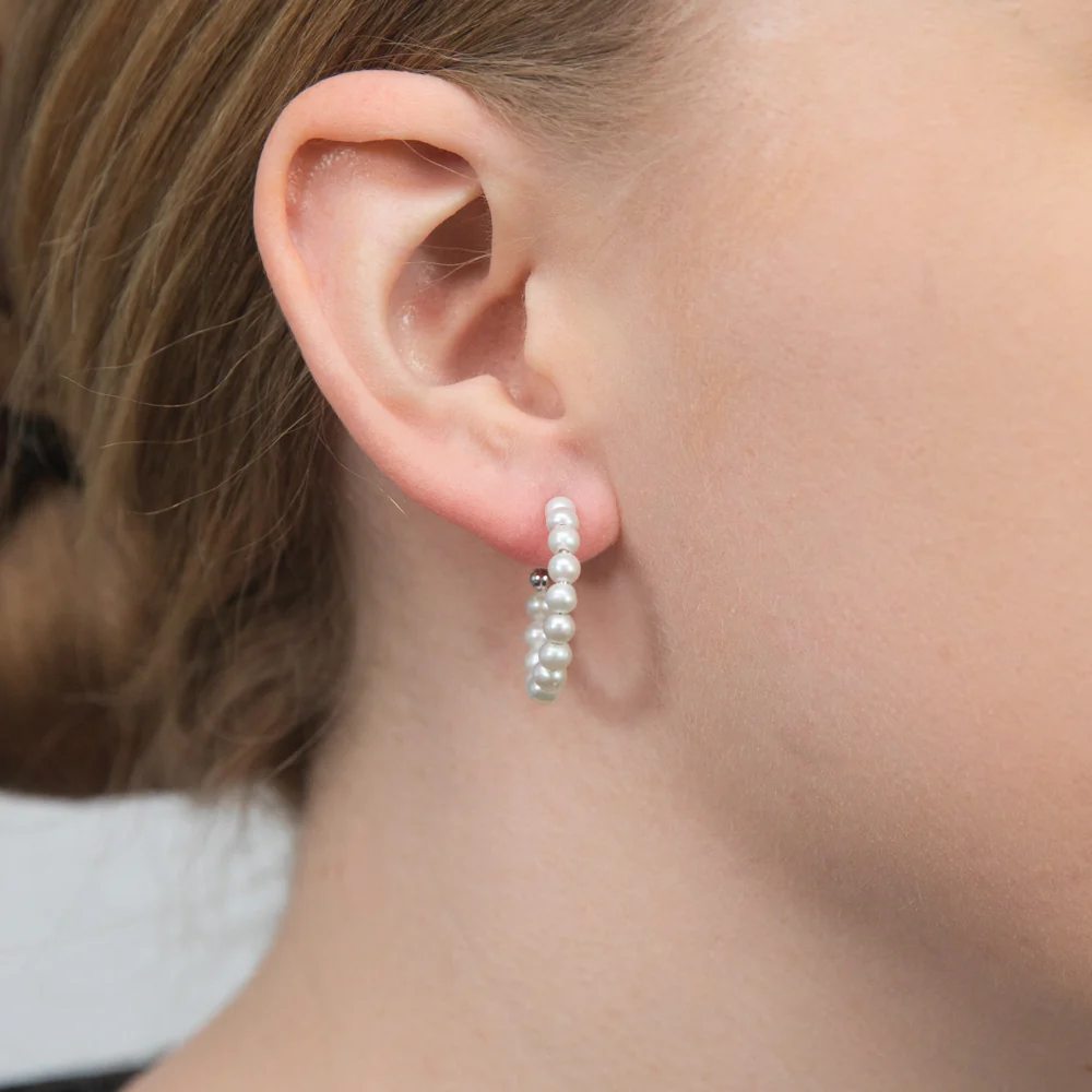 Sterling Silver 3.5-4mm 20mm Diametre Freshwater Pearl 3/4 Hoops - Image 2