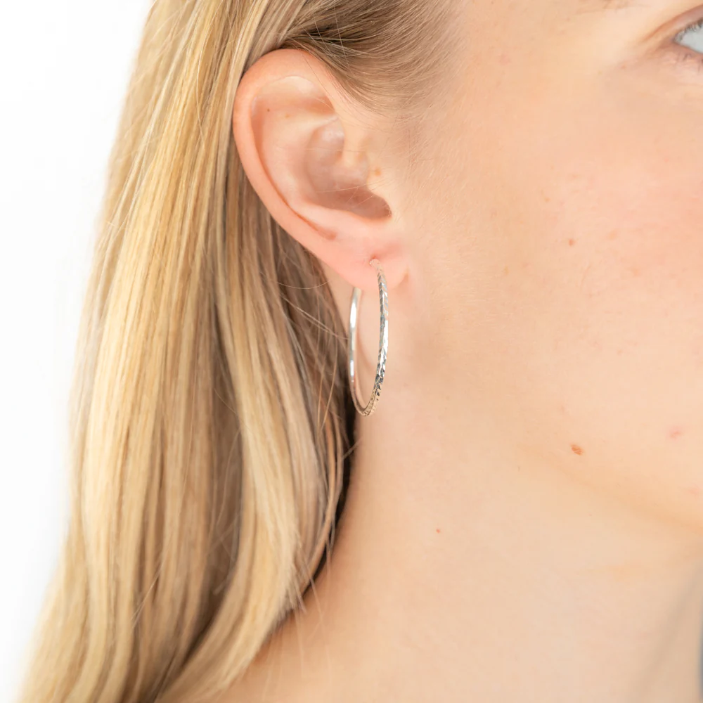 Sterling Silver 30mm Diamond Cut Hoop Earrings - Image 2