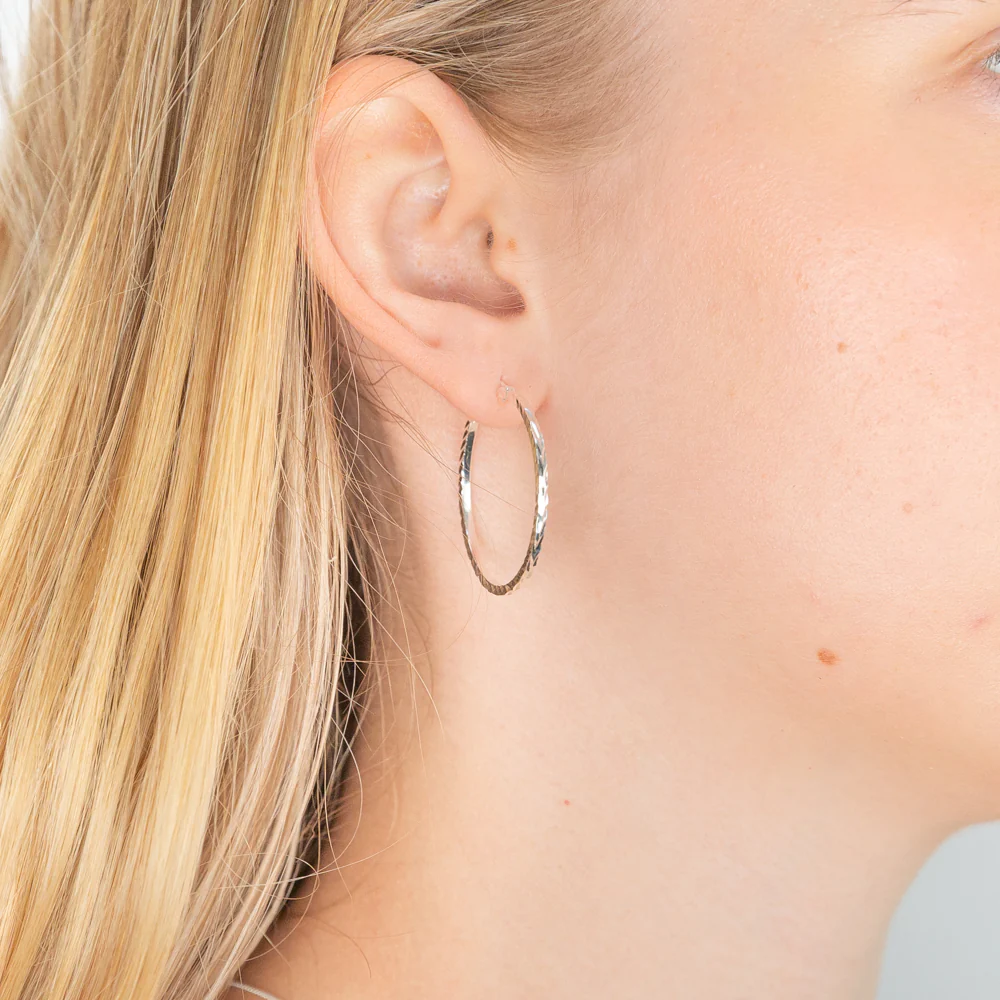 Sterling Silver 30mm Fancy Hoop Earrings - Image 2