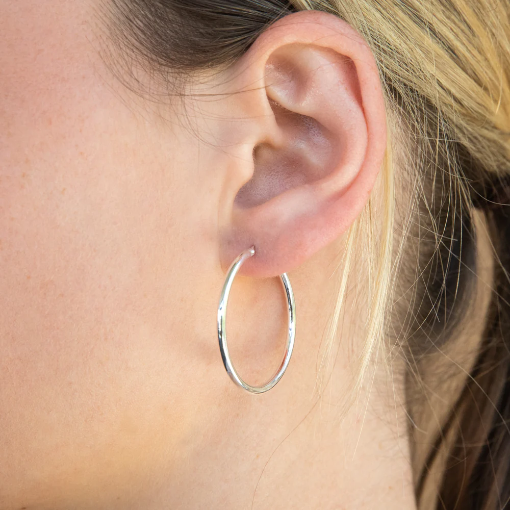 Sterling Silver 30mm Plain Thin Hoop Earrings - Image 2