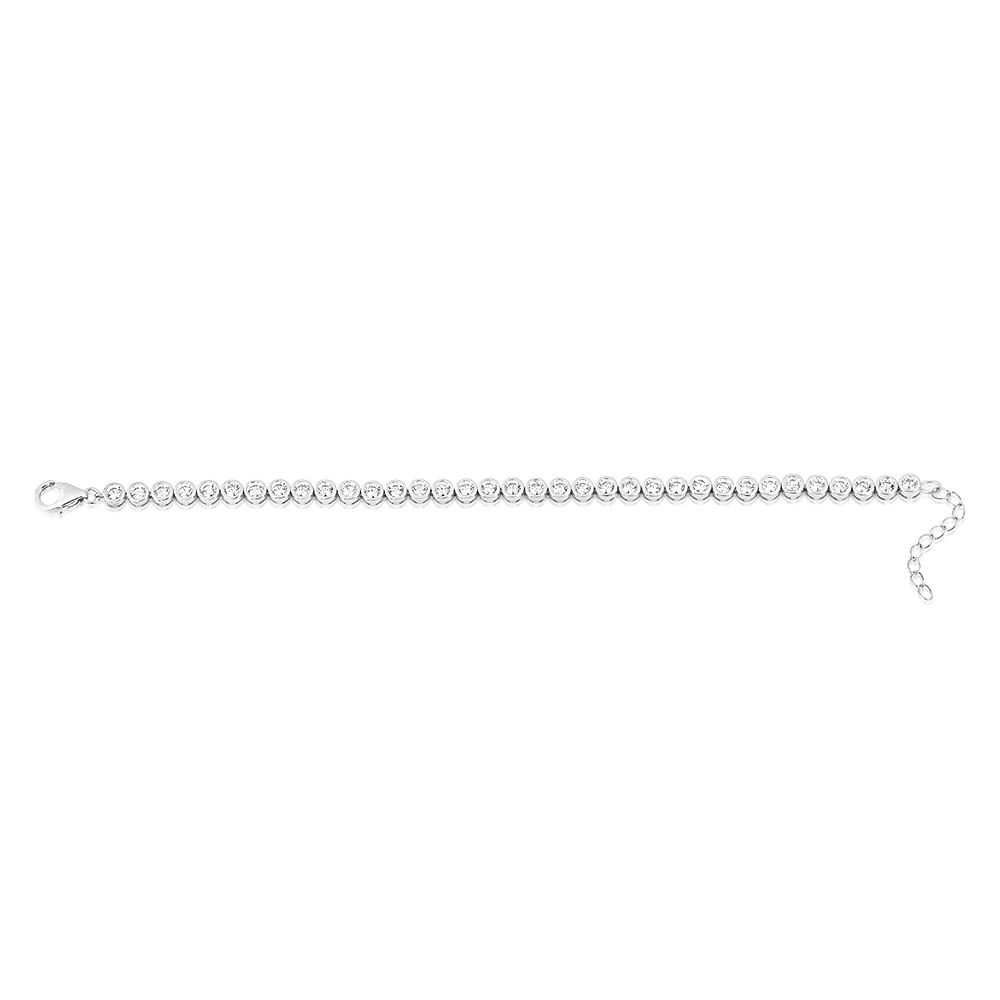 Sterling Silver 3mm Bezel White Cubic Zirconia 16+3cm Bracelet - Image 2