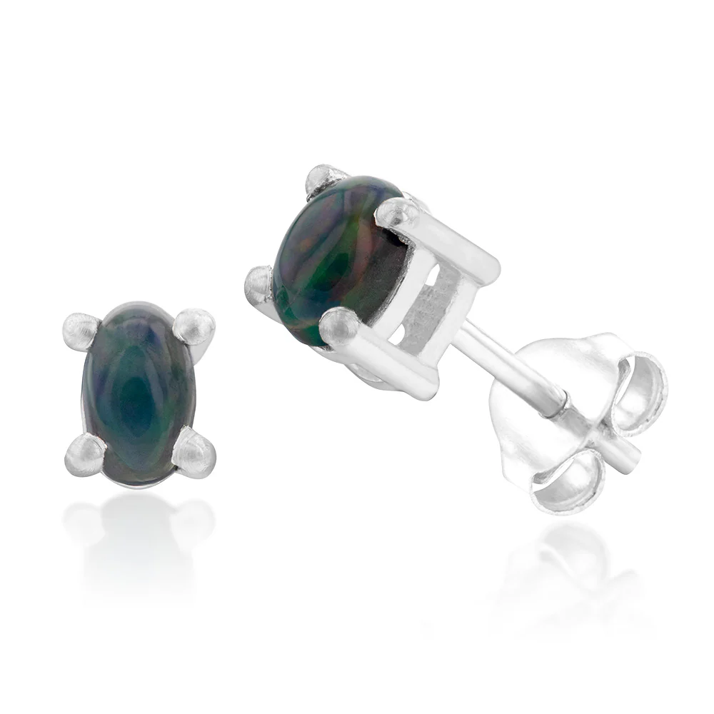 Sterling Silver 3x4mm Natural Solid Opal Oval Studs - Image 2