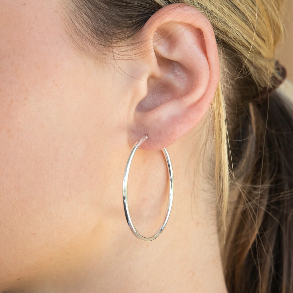 Sterling Silver 40mm Plain Thin Hoop Earrings - Image 2
