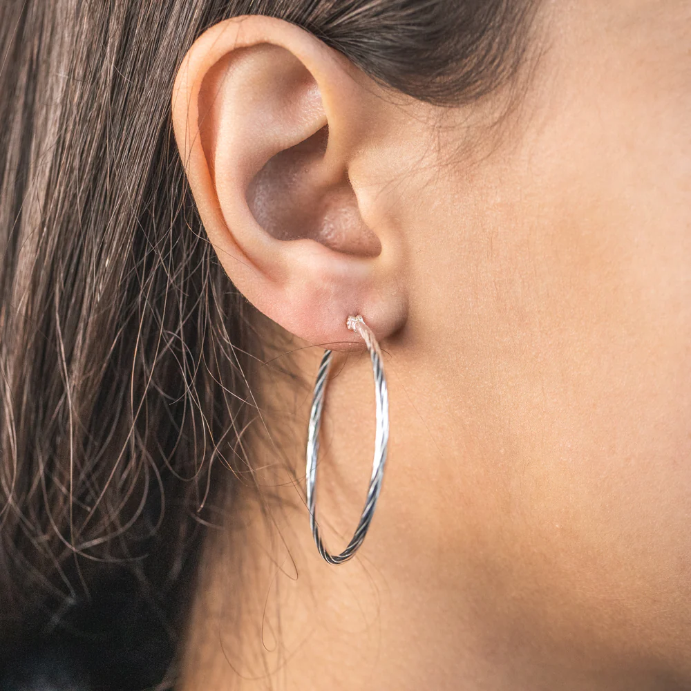 Sterling Silver 40mm Twist Hoop Earrings - Image 2