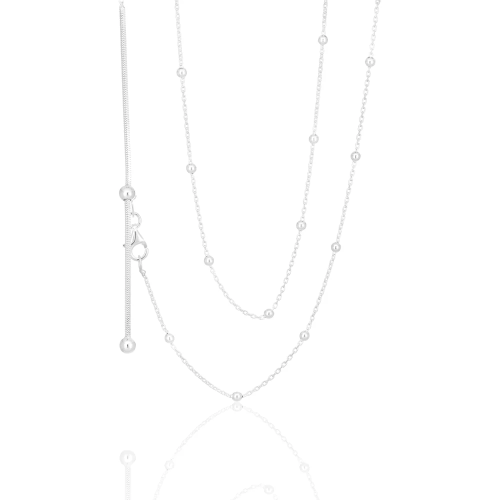 Sterling Silver 41cm + 8cm Extender Alternate Ball and Chain Necklet - Image 2