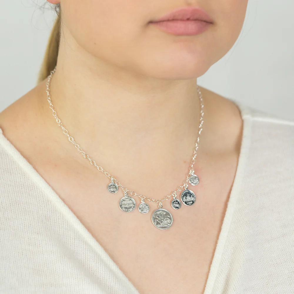 Sterling Silver 41cm Multi Coin Necklet - Image 2