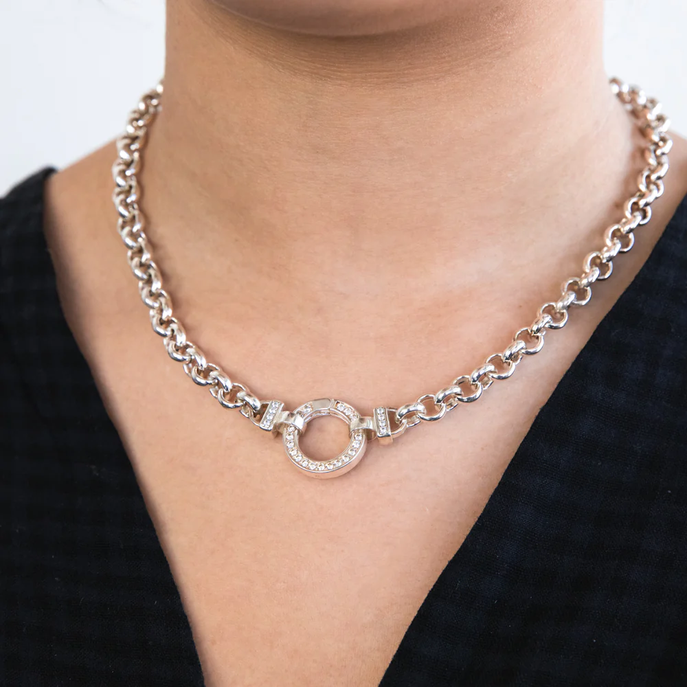 Sterling Silver 45cm Zirconia Fancy Boltring Belcher Chain - Image 3