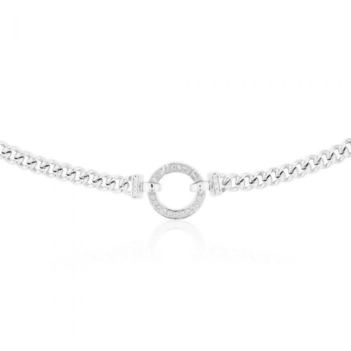 Sterling Silver 45cm Zirconia Fancy Boltring Curb Chain - Image 2
