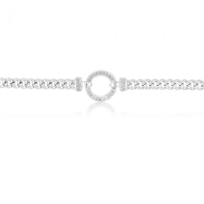 Sterling Silver 45cm Zirconia Fancy Boltring Curb Chain - Image 3