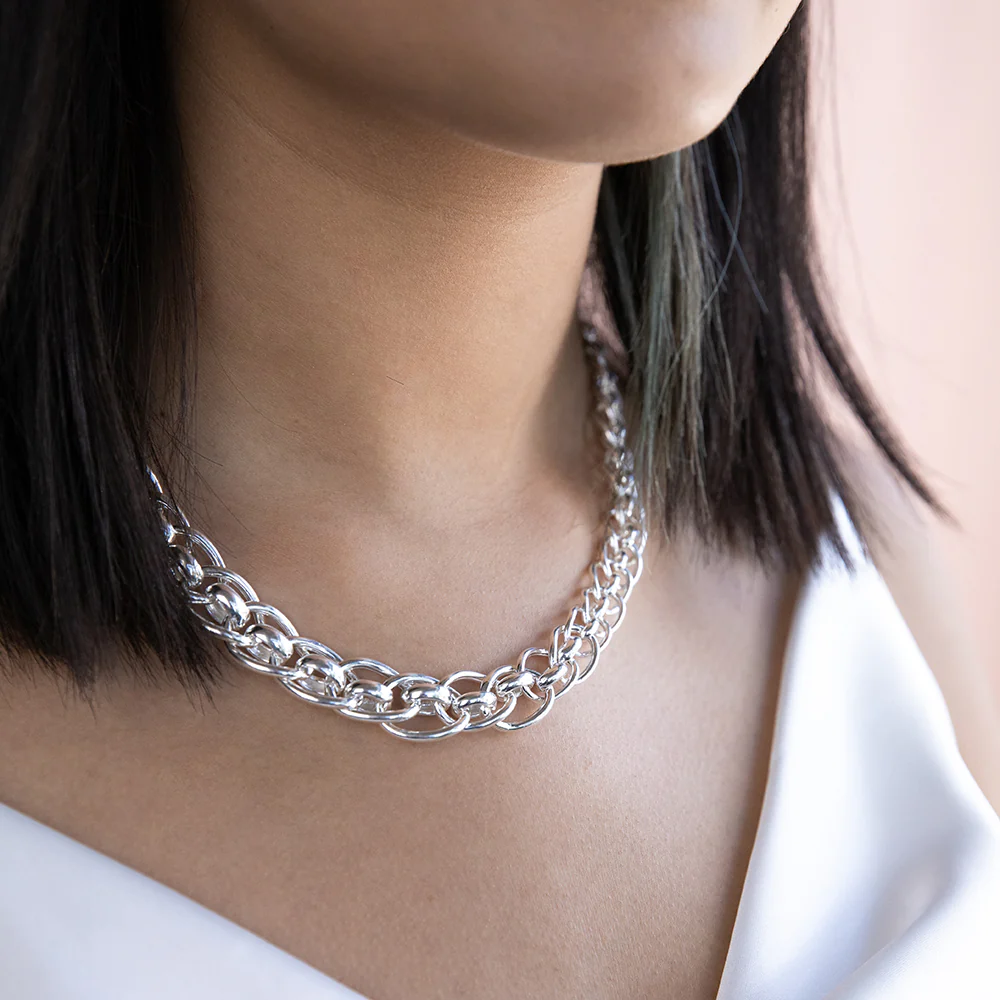 Sterling Silver 46cm Fancy Roller Link Boltring Chain - Image 2
