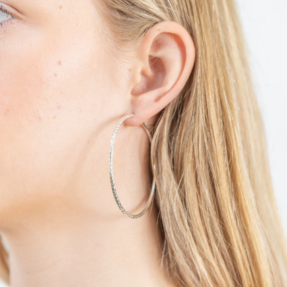 Sterling Silver 50mm Diamond Cut Hoop Earrings - Image 2