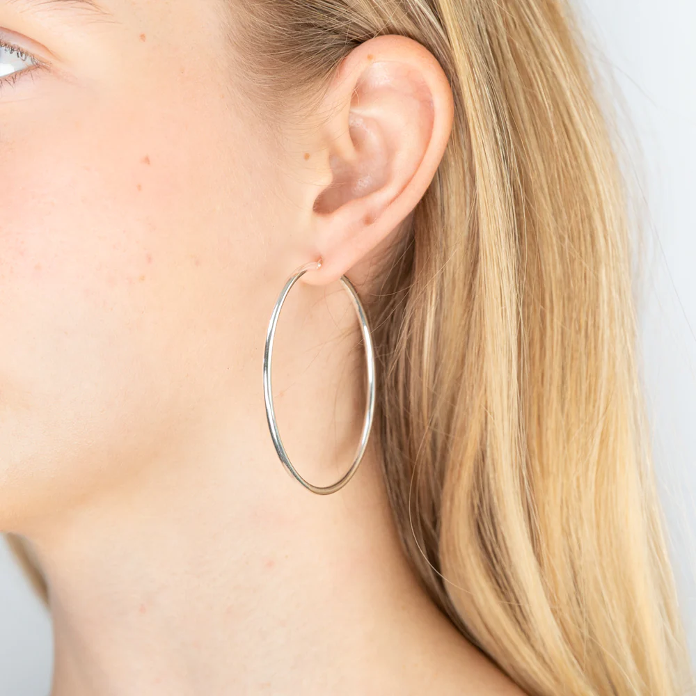Sterling Silver 50mm Plain Thin Hoop Earrings - Image 2