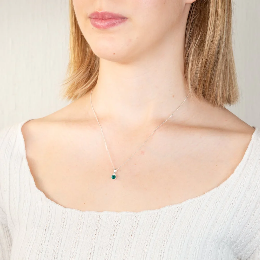Sterling Silver 5mm Green Crystal Round Pendant - Image 2