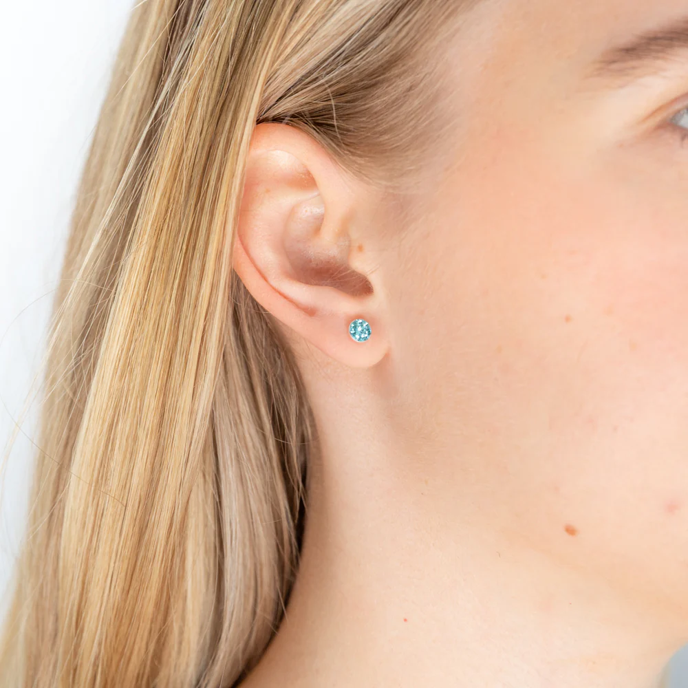 Sterling Silver 5mm Light Blue Crystal Stud Earrings - Image 2