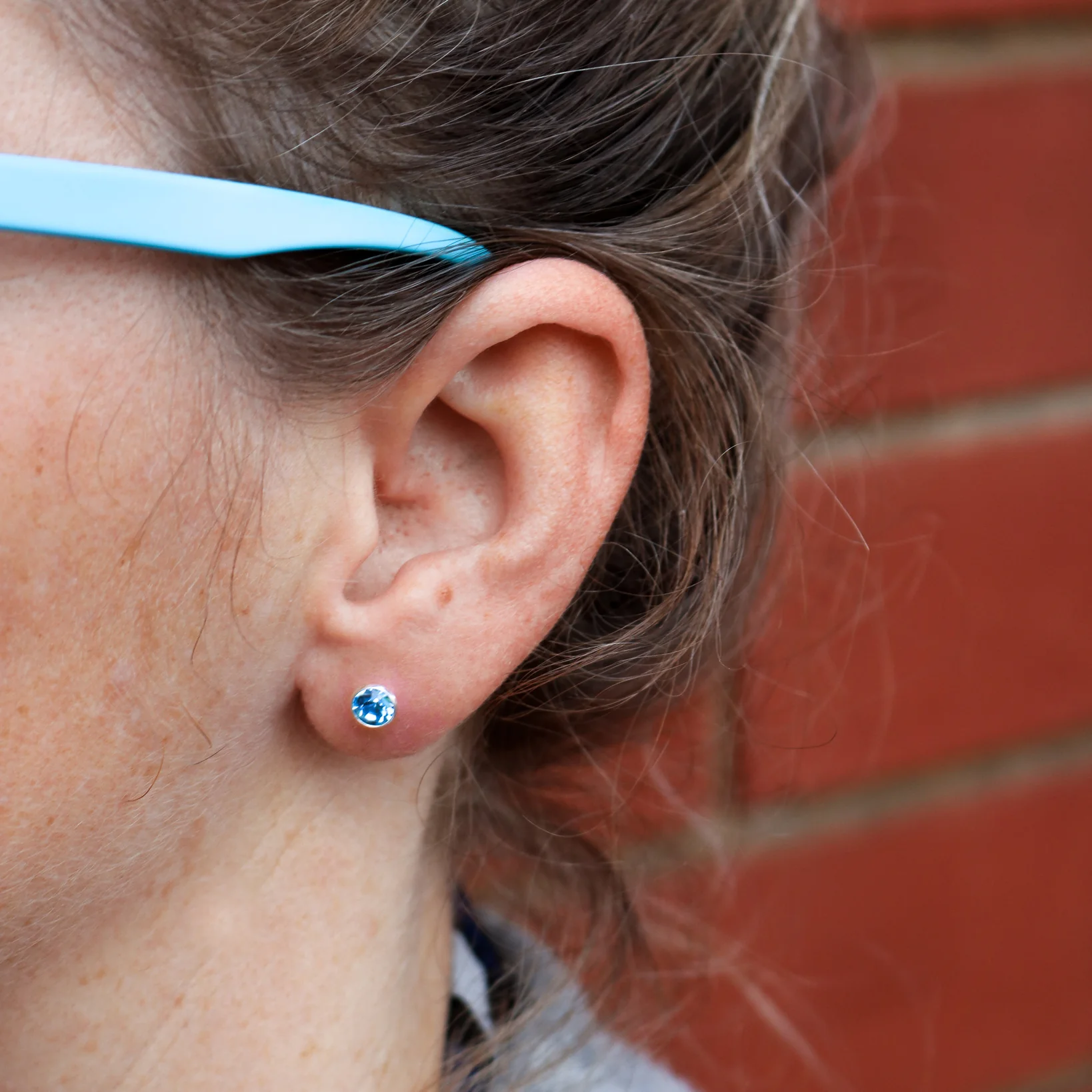 Sterling Silver 5mm Light Blue Zirconia Bezel Stud Earrings - Image 2