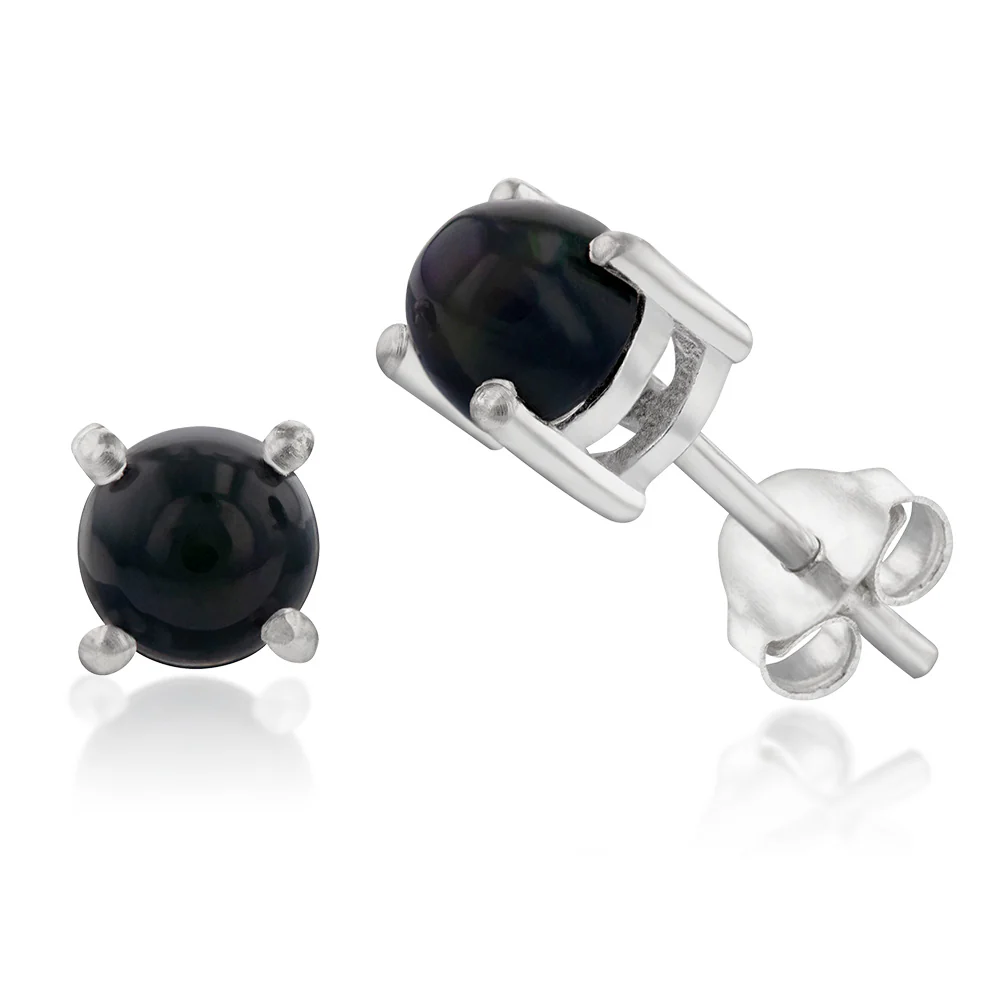 Sterling Silver 5mm Natural Solid Opal Round Studs - Image 2
