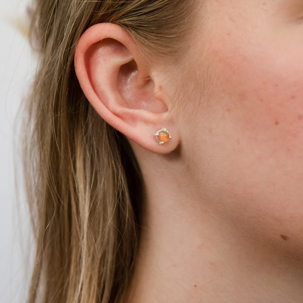 Sterling Silver 5mm Natural Solid Opal Round Studs - Image 3