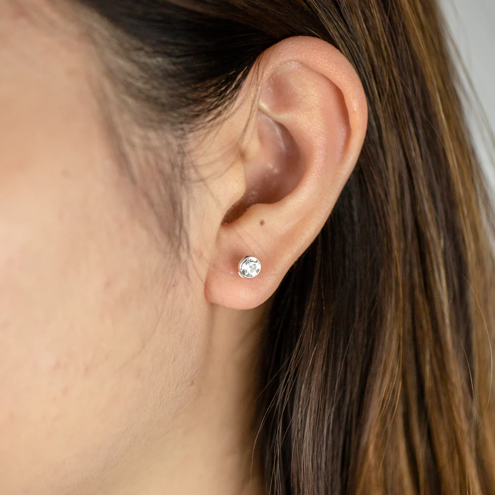 Sterling Silver 5mm White Zirconia Bezel Studs - Image 2