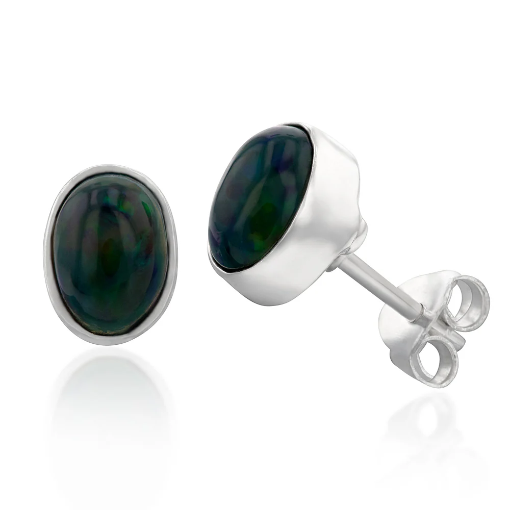 Sterling Silver 5x7mm Natural Solid Opal Oval Studs - Image 2