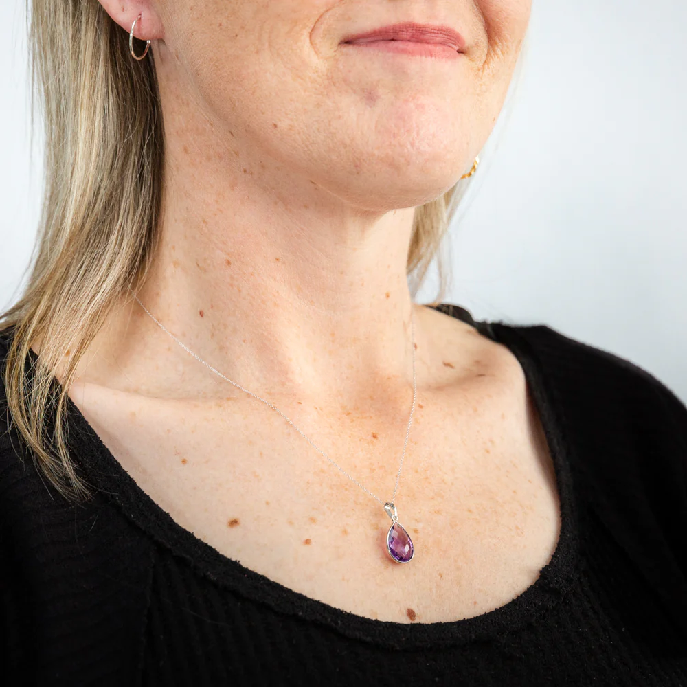 Sterling Silver 6.25ct Amethyst Pear Pendant on Chain - Image 2