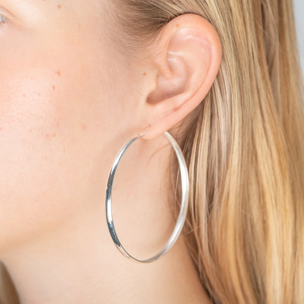 Sterling Silver 60mm Half Round Hoop Earrings - Image 2