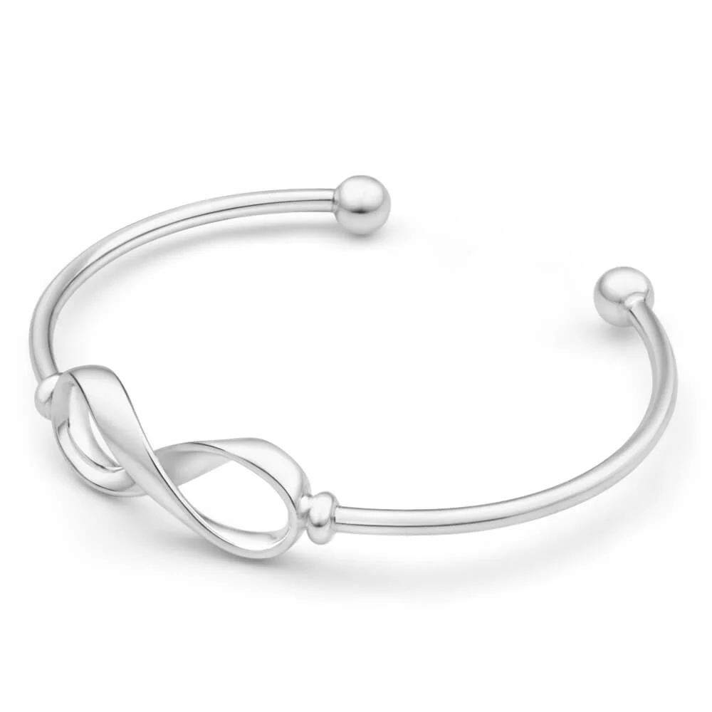Sterling Silver 60mm Infinity Ball Torque Bangle - Image 2