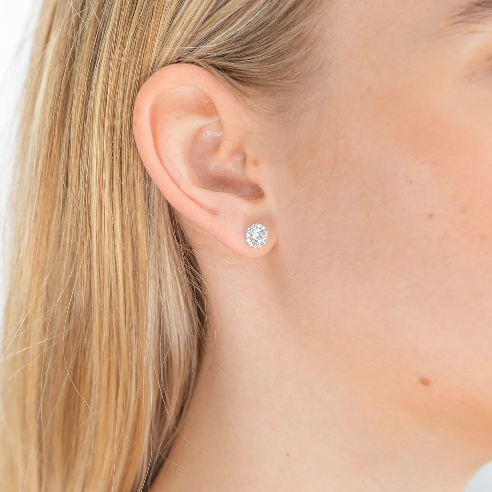 Sterling Silver 6mm Cubic Zirconia Halo Stud Earrings - Image 2