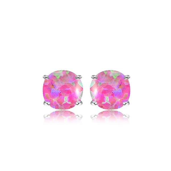 Sterling Silver 6mm Simulated 4 Claw Pink Opal Stud Earrings - Image 2
