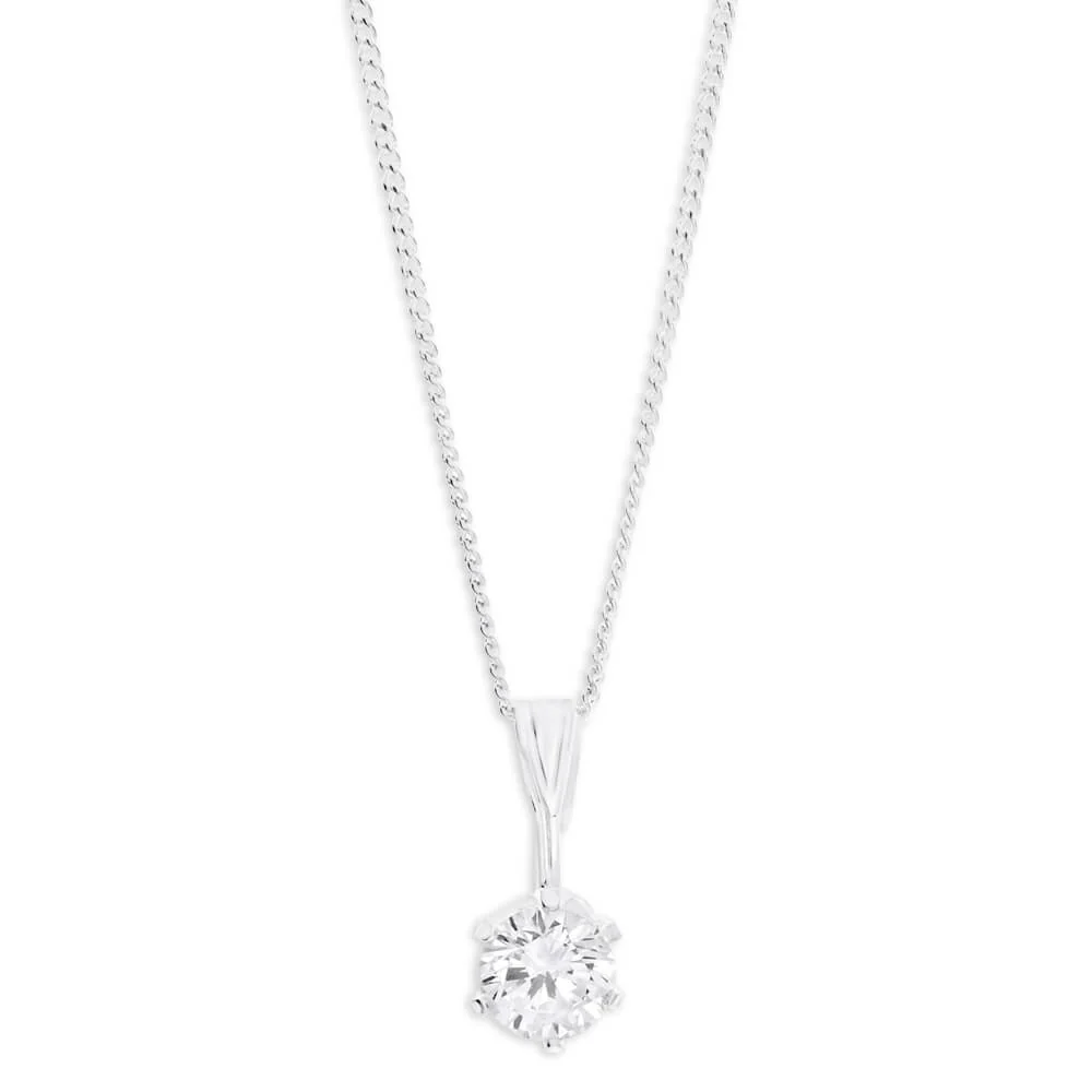 Sterling Silver 6mm Zirconia Pendant and Earring Set with Chain - Image 2