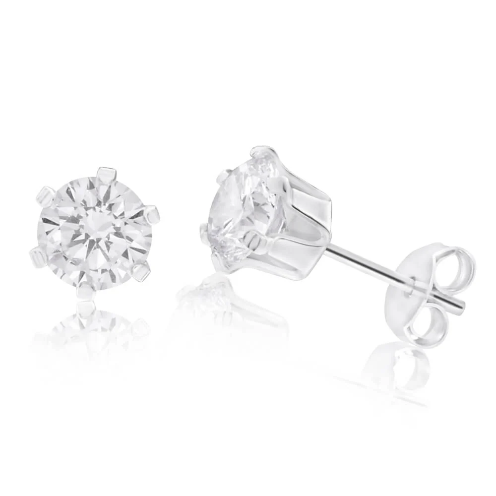 Sterling Silver 6mm Zirconia Pendant and Earring Set with Chain - Image 3