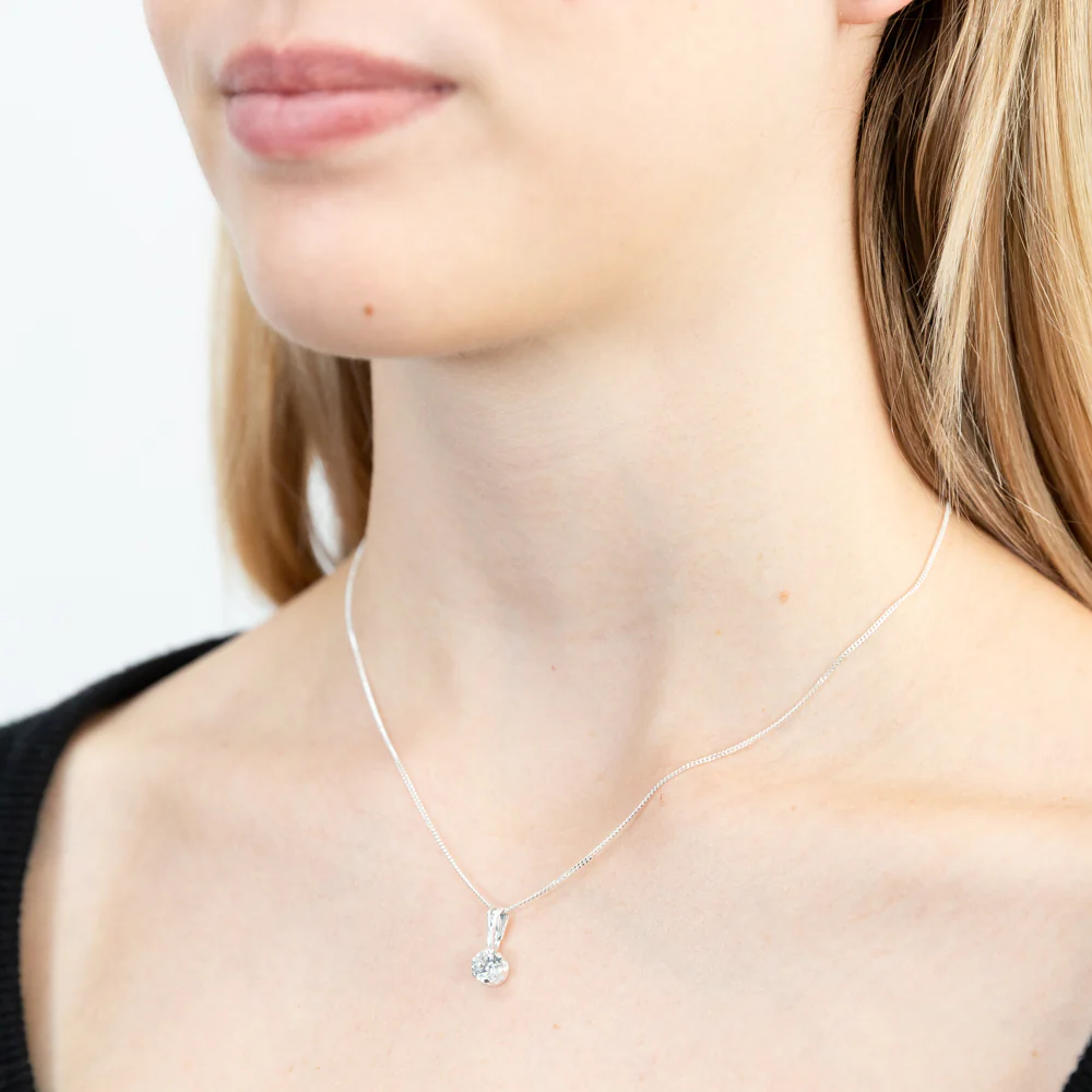 Sterling Silver 6mm Zirconia Pendant and Earring Set with Chain - Image 5