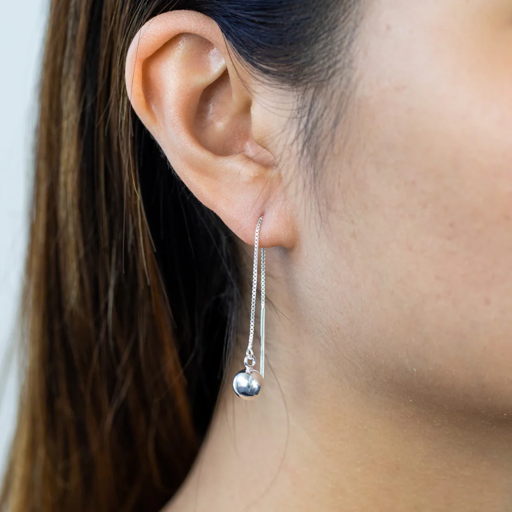 Sterling Silver 7.5mm Ball Threader 90mm Earrings - Image 2