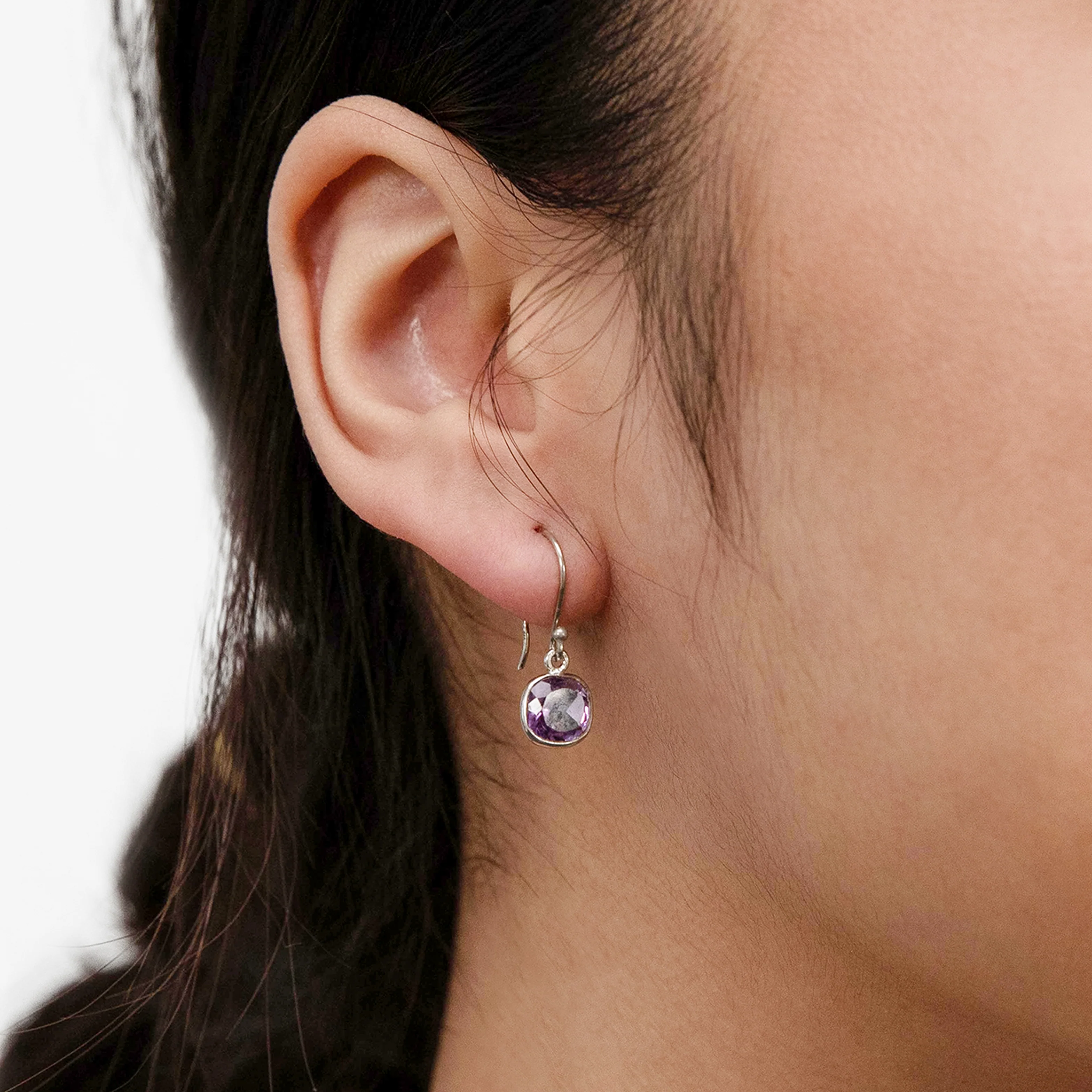 Sterling Silver 7mm Amethyst Hook Drop Earrings - Image 2