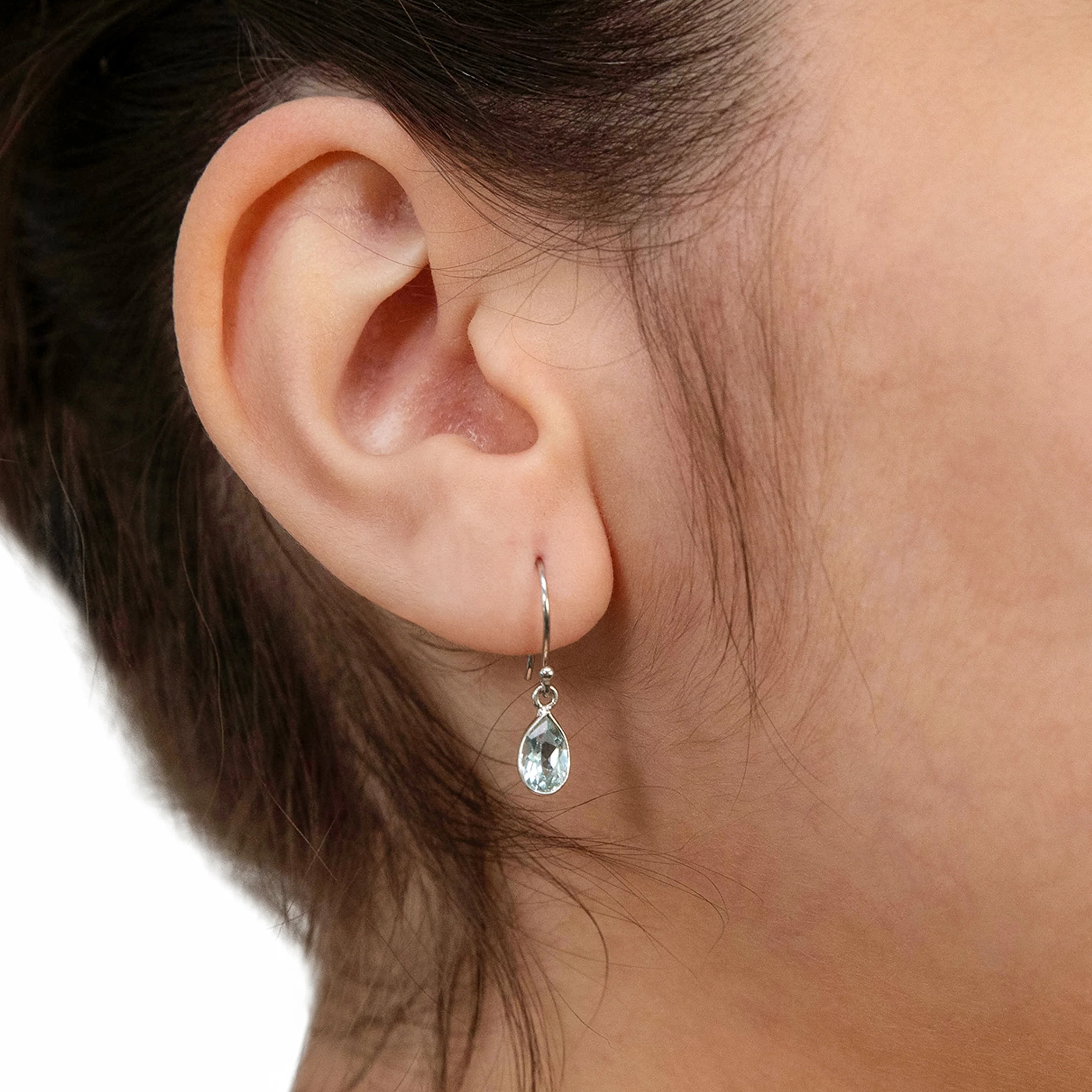 Sterling Silver 7x5mm Sky Blue Topaz Hook Drop Earrings - Image 2