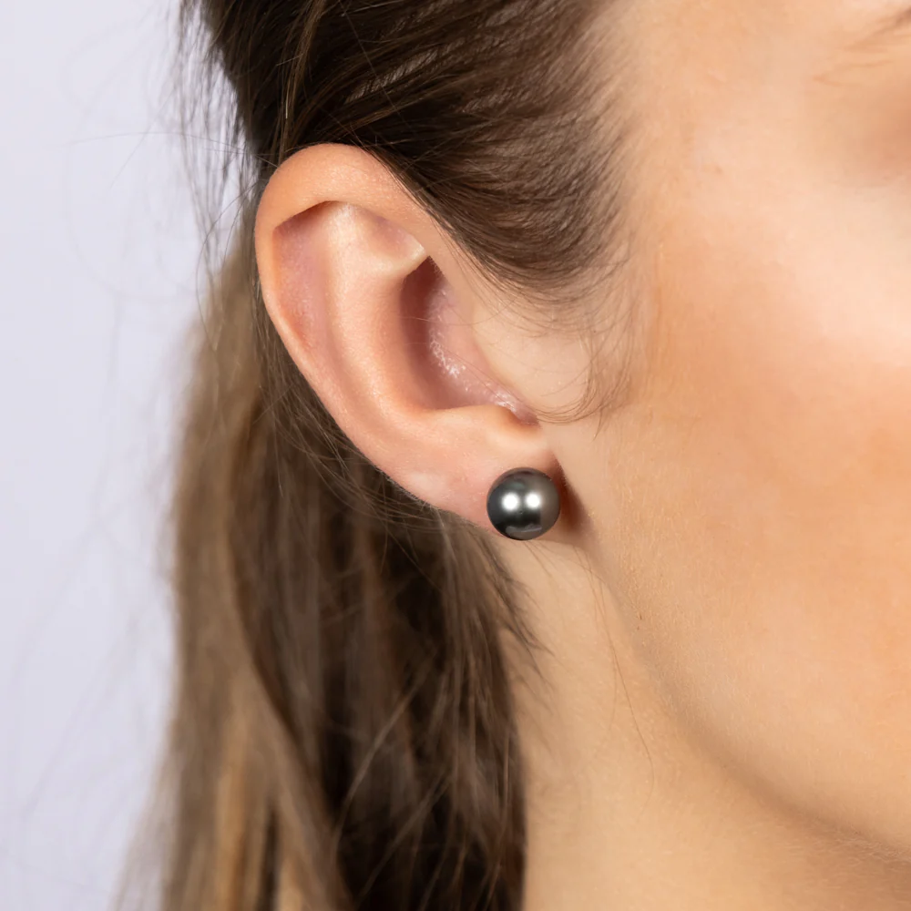 Sterling Silver 8-10mm Tahitian Pearl Stud Earrings - Image 2