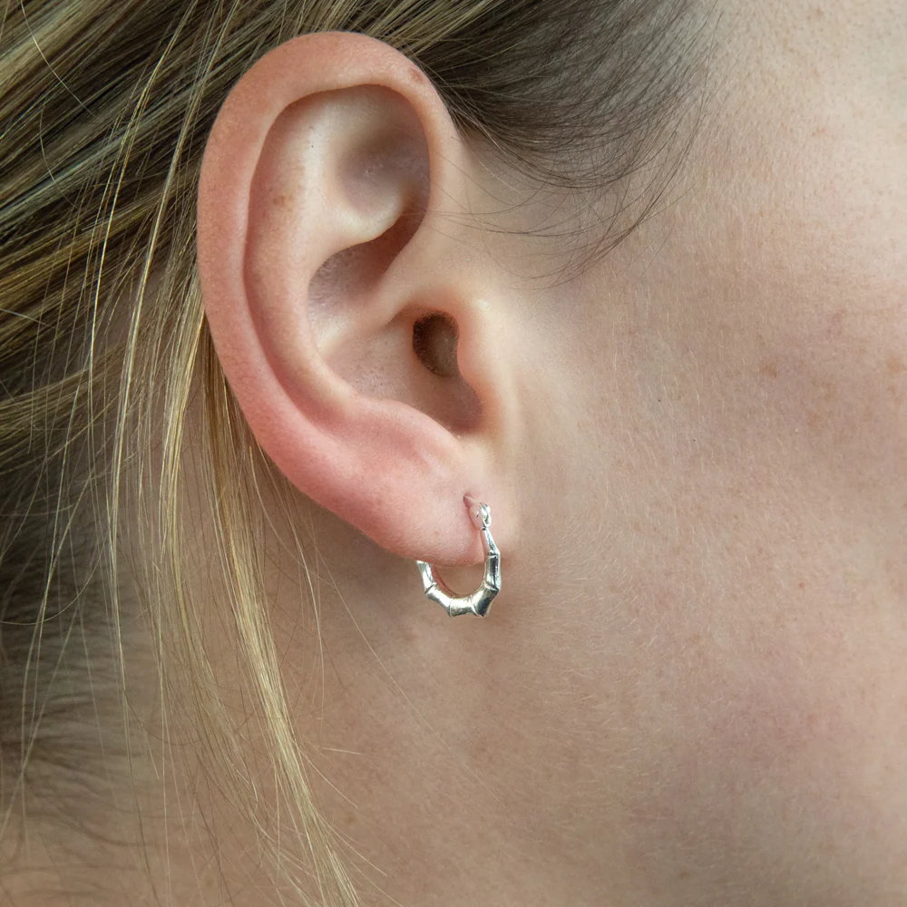 Sterling Silver 8.5mm Bamboo Hoop Earrings - Image 2